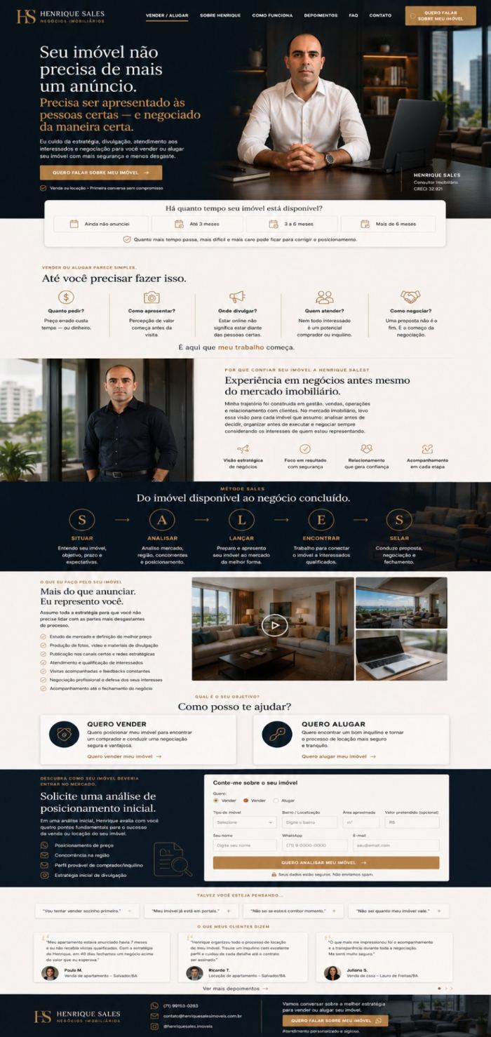 Landing page Henrique Sales — Negócios Imobiliários