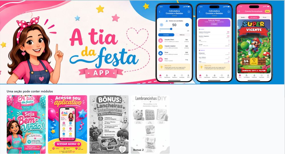 A Tia da Festa — app e área de membros